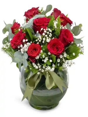  Erzincan Çiçek Gönder - Akvaryum Vazoda 9 Kırmızı Gül